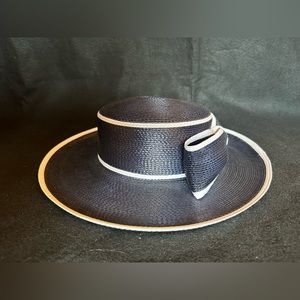 VINTAGE Lord & Taylor Navy Straw Hat. Size 22”